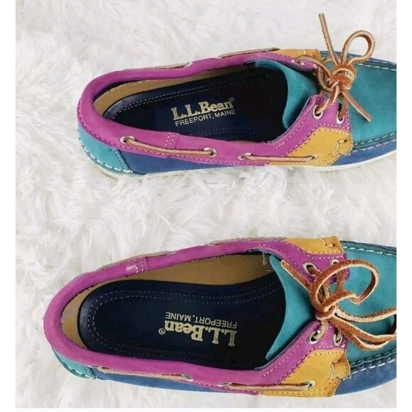 Vtg LLBean Leather Multi-Color Blucher Maine Made Moccasin Boat Loafer Mens 7M main image 14